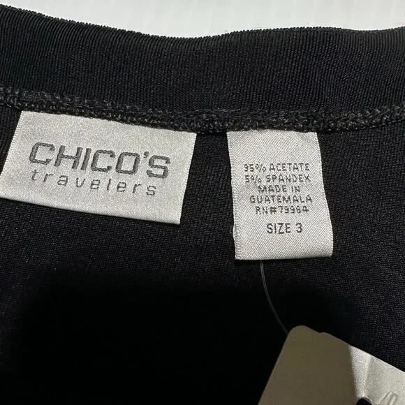 Chicos Travelers 3 Slinky Belinda Top Black Silver Liquid Knit Women US XL NWT - Picture 5 of 8